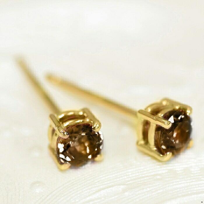 バラ売り/1個】 ピアス 18金 イエローゴールド 天然石 スモーキー 