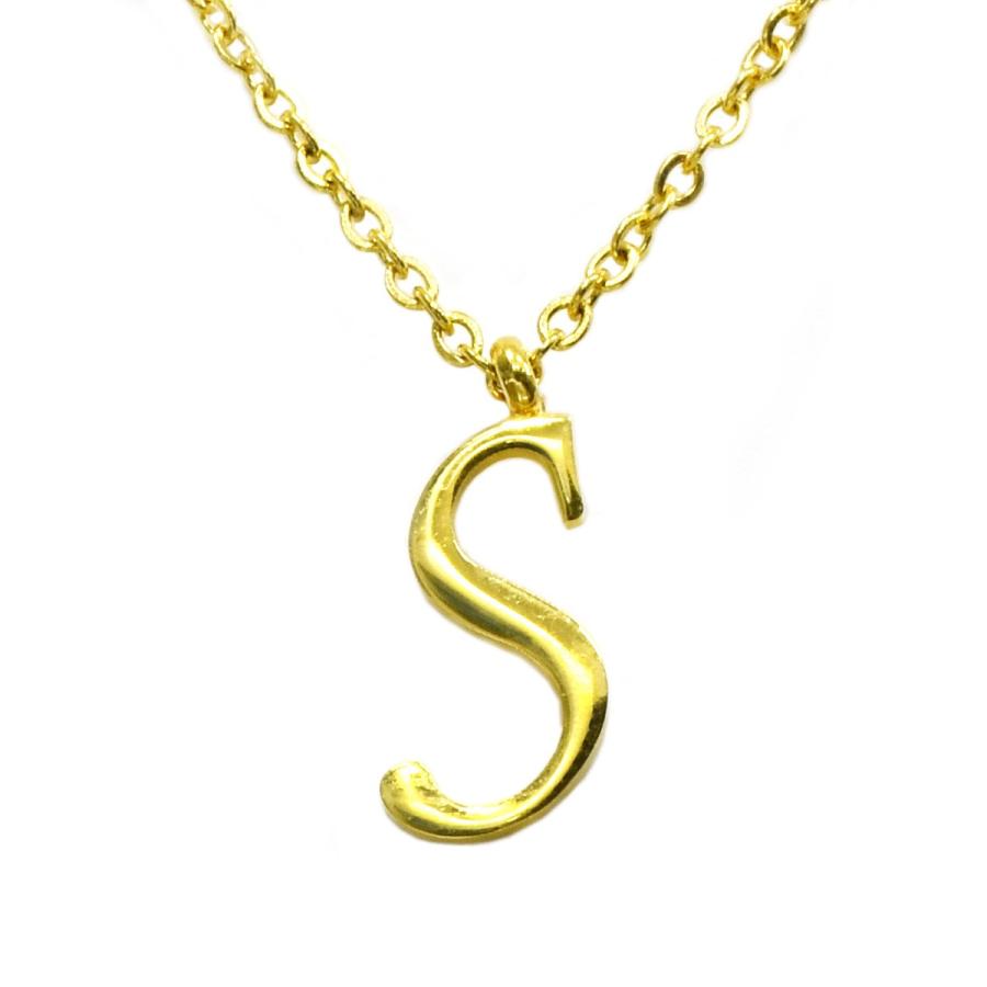 ペンダントトップ サージカルステンレス S イニシャルのペンダント 金色 ゴールド ネックレスチェーン付き アルファベット 文字 :stpt