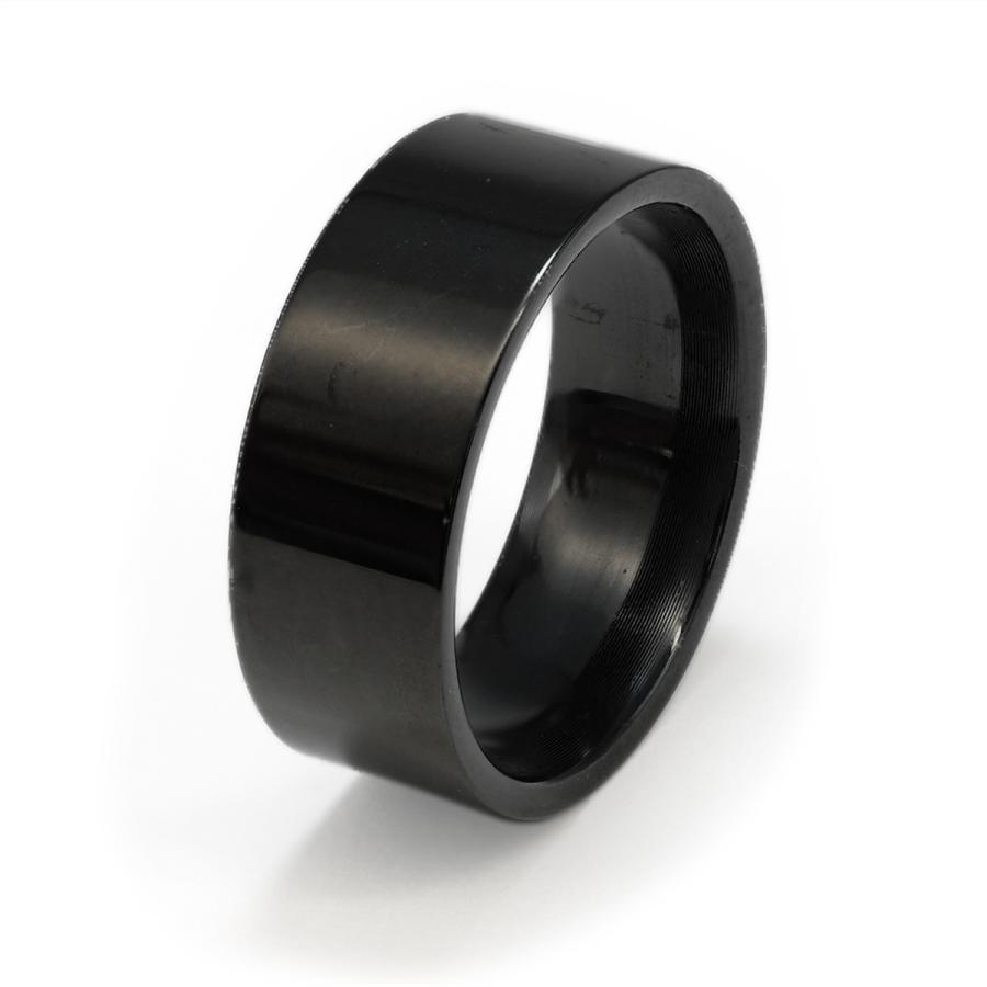 指輪 サージカルステンレス シンプルなフラットリング 幅8.0mm 黒｜rubby