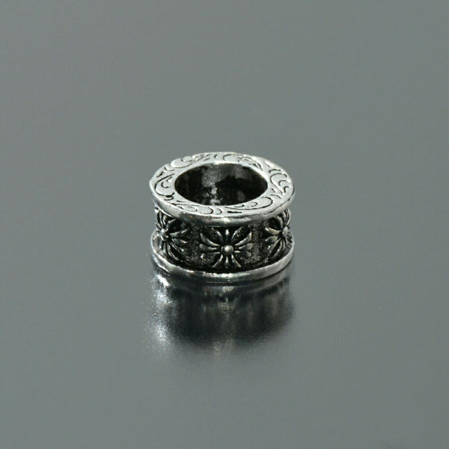 1個売り】 ビーズパーツ シルバー925 クロス模様平たい筒型ビーズ 外径