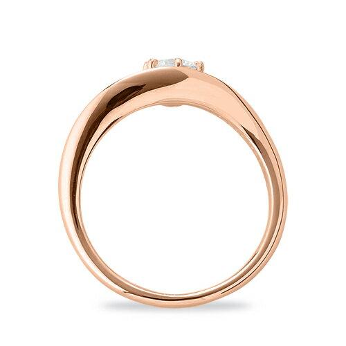 指輪 18金 ピンクゴールド 天然石 サイドストーンリング 主石の直径約4.4mm ウェーブ 六本爪留めの画像