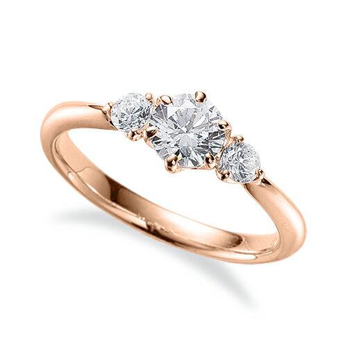 指輪 18金 ピンクゴールド 天然石 サイドストーンリング 主石の直径約4.4mm 六本爪留め