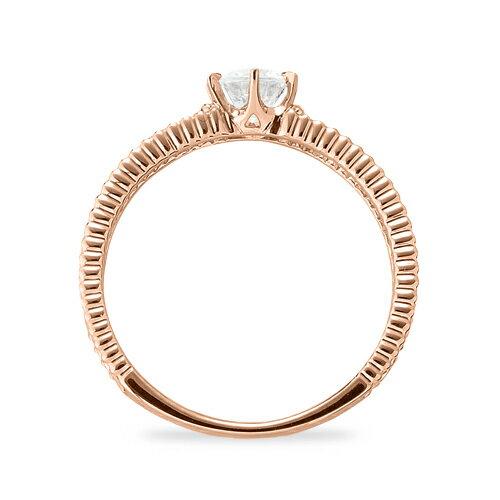 指輪 18金 ピンクゴールド 天然石 ミル打ちと透かしのサイドストーンリング 主石の直径約4.4mm 六本爪留めの画像