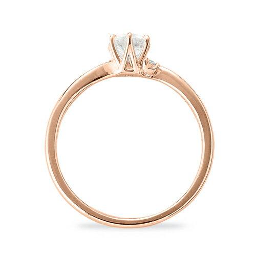 指輪 18金 ピンクゴールド 天然石 サイドストーンリング 主石の直径約4.4mm ウェーブ 六本爪留めの画像