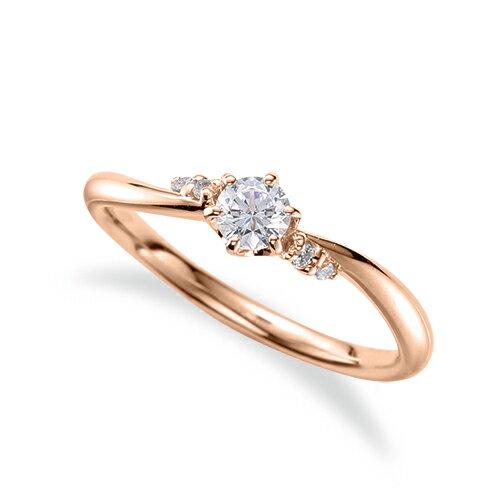 指輪 18金 ピンクゴールド 天然石 サイドストーンリング 主石の直径約4.4mm ウェーブ 六本爪留めの画像