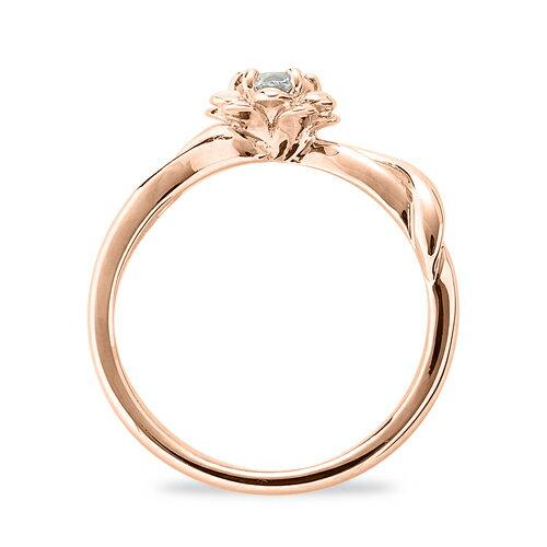指輪 18金 ピンクゴールド 天然石 花モチーフの一粒リング 主石の直径約3.8mm ソリティア 割り腕 五本爪留めの画像