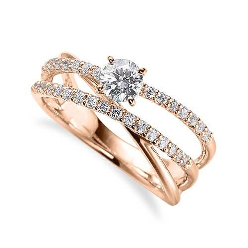 指輪 18金 ピンクゴールド 天然石 メレがラインになったサイドストーンリング 主石の直径約5.2mm 割り腕 四本爪留め