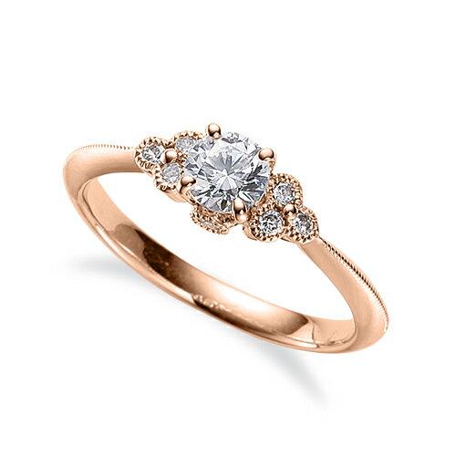 指輪 18金 ピンクゴールド 天然石 側面に一粒メレ付きサイドストーン