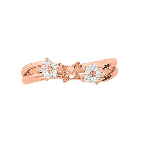 指輪 18金 ピンクゴールド 天然石 メレが花モチーフのデザインリング 主石の直径約4.4mm 割り腕 四本爪留め｜K18PG 貴金属 ジュエリー_1
