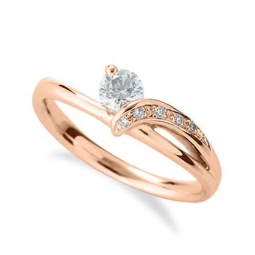 指輪 18金 ピンクゴールド 天然石 サイドストーンリング 主石の直径約3.8mm ウェーブ 割り腕