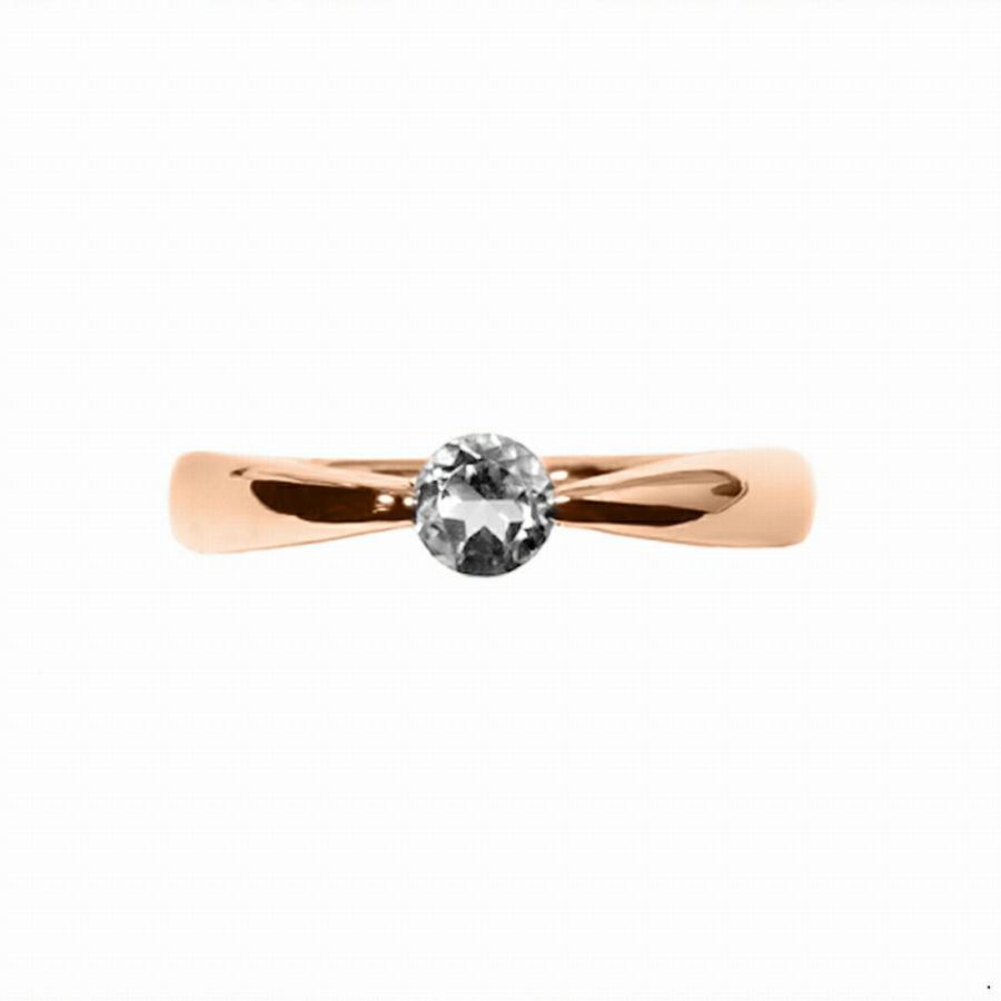 指輪 18金 ピンクゴールド 天然石 一粒リング 主石の直径約4.4mm ソリティア しぼり腕 二本爪留めの画像