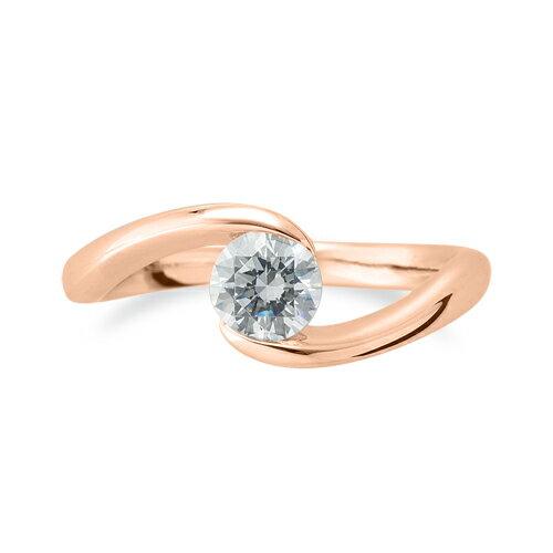 指輪 18金 ピンクゴールド 天然石 一粒リング 主石の直径約5.2mm ソリティア 抱き合わせ腕 レール留めの画像