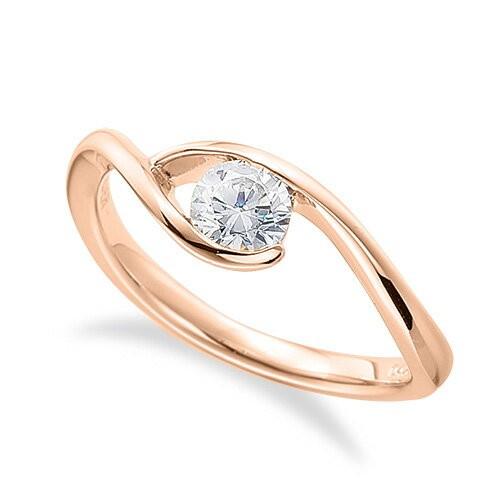 指輪 18金 ピンクゴールド 天然石 一粒リング 主石の直径約4.4mm ソリティア ウェーブ