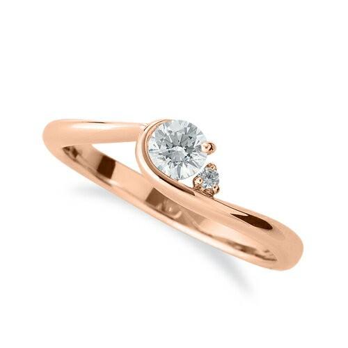 指輪 18金 ピンクゴールド 天然石 サイドストーンリング 主石の直径約3.8mm ウェーブ レール留め