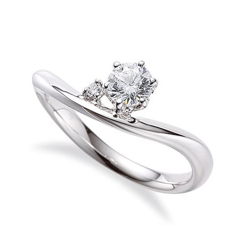 指輪 18金 ホワイトゴールド 天然石 サイドストーンリング 主石の直径約4.4mm ウェーブ 六本爪留め