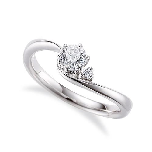 指輪 18金 ホワイトゴールド 天然石 サイドストーンリング 主石の直径約4.4mm ウェーブ 六本爪留め