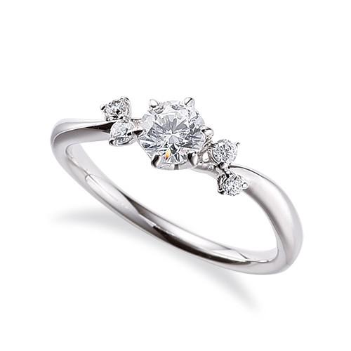 指輪 18金 ホワイトゴールド 天然石 サイドストーンリング 主石の直径約4.4mm ウェーブ 六本爪留め