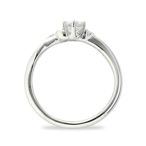 指輪 18金 ホワイトゴールド 天然石 A イニシャルモチーフのサイドストーンリング 主石の直径約3.8mm ウェーブ 六本爪留めの画像
