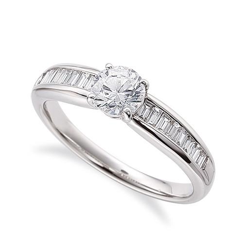 指輪 18金 ホワイトゴールド 天然石 バゲットメレのサイド一文字リング 主石の直径約5.2mm 四本爪留め