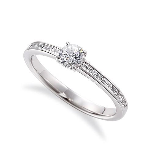 指輪 18金 ホワイトゴールド 天然石 バゲットメレのサイド一文字リング 主石の直径約5.2mm 四本爪留め