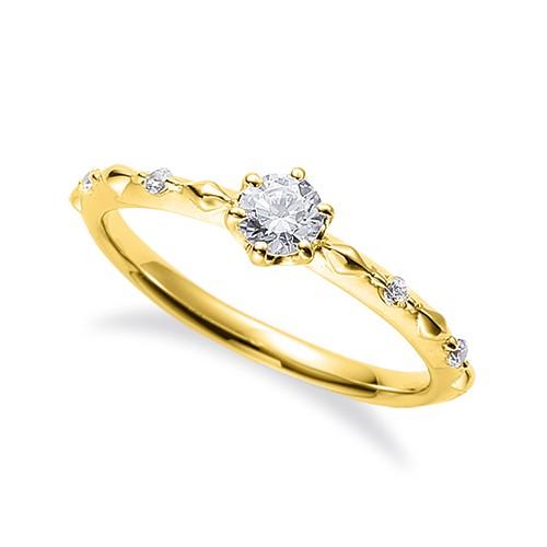 指輪 18金 イエローゴールド 天然石 サイドストーンリング 主石の直径約3.8mm 六本爪留め