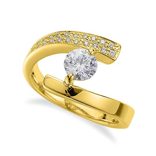 指輪 18金 イエローゴールド 天然石 サイドパヴェリング 主石の直径約5.2mm 平打ち 二本爪留め