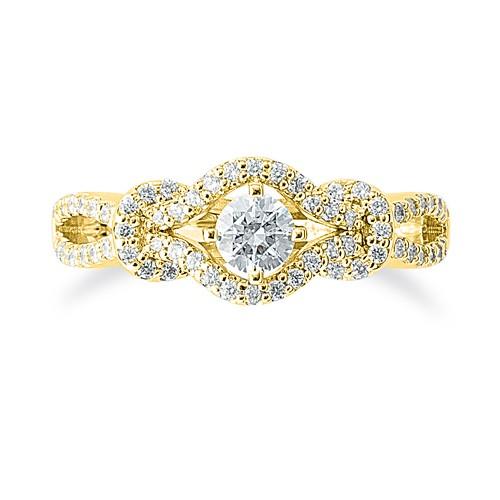 【新品訳あり】 指輪 18金 イエローゴールド 天然石 メレのラインが豪華な取り巻きリング 主石の直径約3.8mm 割り腕 四本爪留め 【KU3056547788】(110235円)