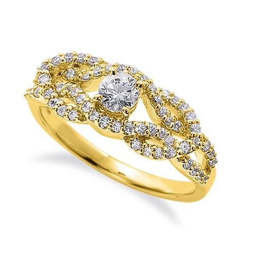 指輪 18金 イエローゴールド 天然石 メレのラインが豪華な取り巻きリング 主石の直径約3.8mm 割り腕 四本爪留め