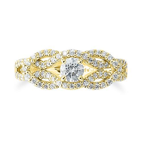 ブランド 指輪 18金 イエローゴールド 天然石 メレのラインが豪華な取り巻きリング 主石の直径約3.8mm 割り腕 四本爪留め 【J2466726553】(88963円)