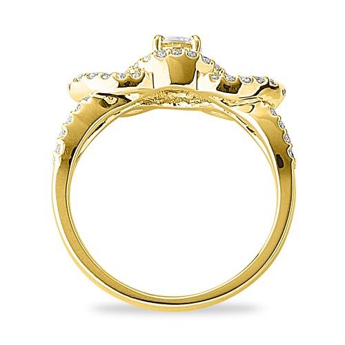 ブランド 指輪 18金 イエローゴールド 天然石 メレのラインが豪華な取り巻きリング 主石の直径約3.8mm 割り腕 四本爪留め 【J2466726553】(88963円)