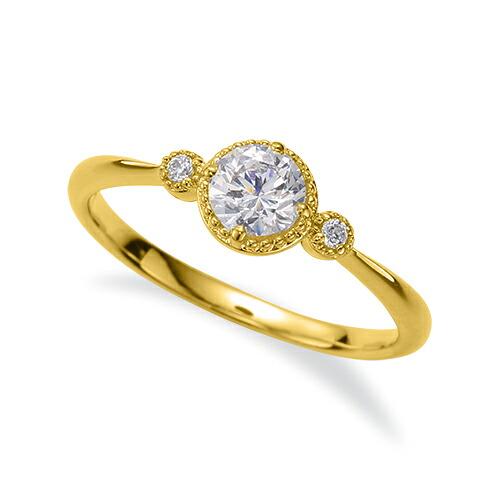 指輪 18金 イエローゴールド 天然石 メレ周りミル打ちのサイドストーン