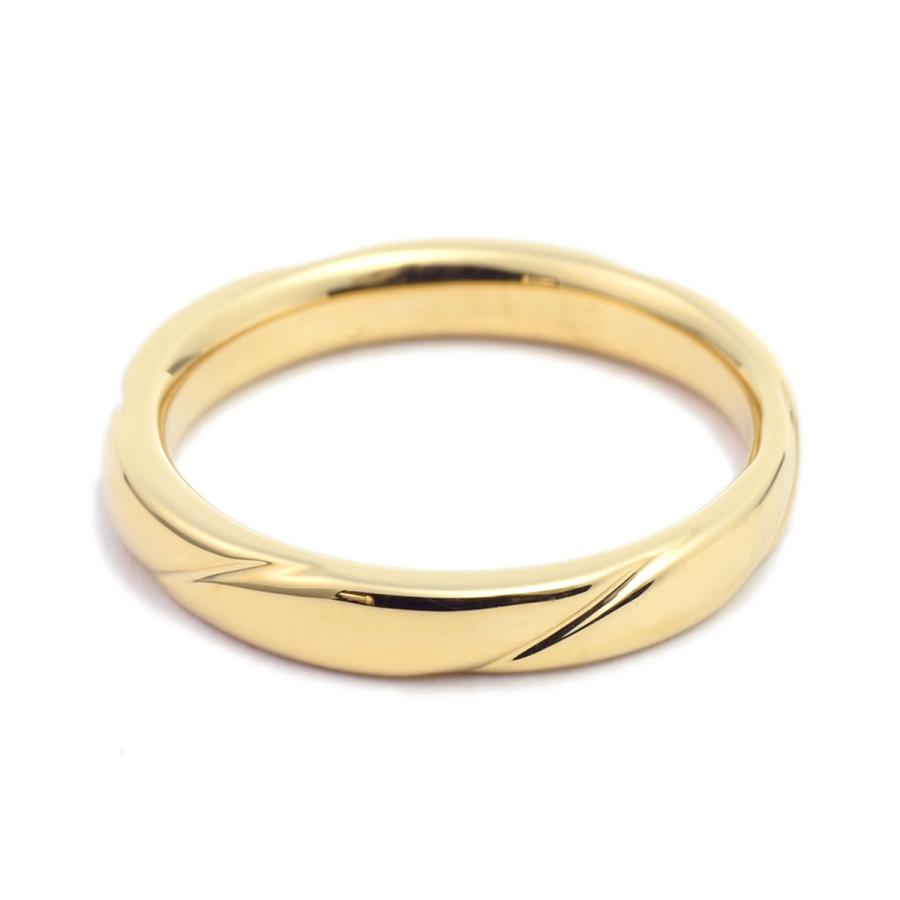 指輪 18金 イエローゴールド 斜めの彫り込みデザインリング 幅2.6mm