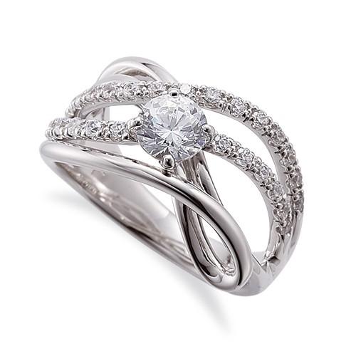 指輪 PT900 プラチナ 天然石 サイド二文字リング 主石の直径約5.2mm ウェーブ 割り腕 四本爪留め