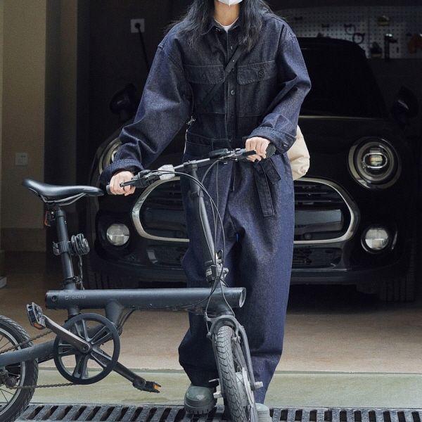 ジャンプスーツ つなぎ ワンピース デニム ウエストリボン