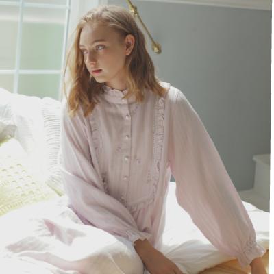 春夏新色 ナルエー ワンピース 長袖 ダブルガーゼ 綿100 ラベンダー刺繍 ルームワンピース パープル ストライプ 本店は Www Technet 21 Org