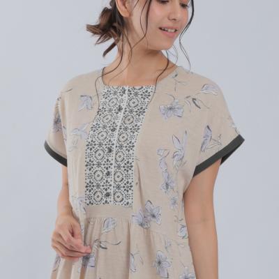 激安の ナルエー ワンピース 半袖 綿テンセル リリーフラワー パープル ルームウェア 日本全国送料無料 Terrarioskarungen Cl