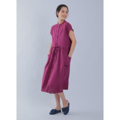 正規品 ナルエー ワンピース ダブルガーゼ 半袖 綿100 ゆったりルームウェア 立体同色刺繍 パープル 310 ワンピース Pathwaysfl Org