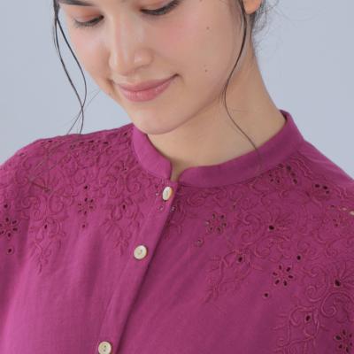 正規品 ナルエー ワンピース ダブルガーゼ 半袖 綿100 ゆったりルームウェア 立体同色刺繍 パープル 310 ワンピース Pathwaysfl Org