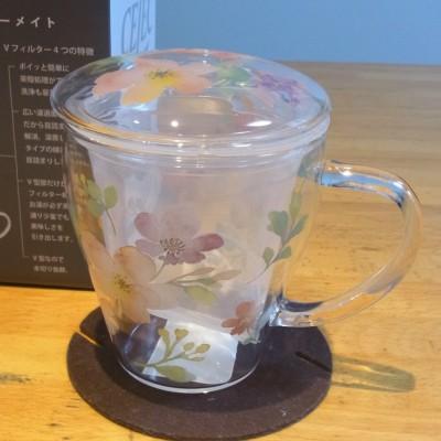 マグカップ　耐熱ガラス製　日本製　蓋　茶こし付き　セレック　チャミエル ティーメイト　花柄｜ruburey