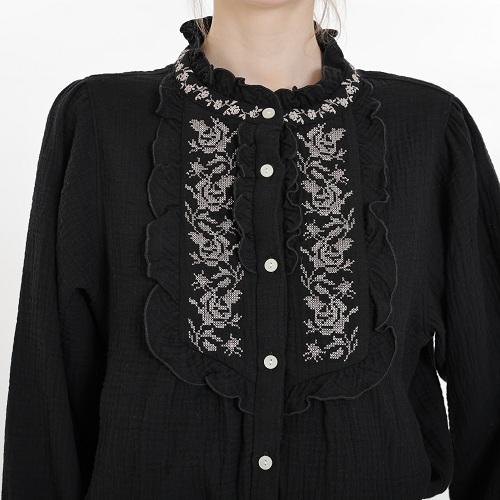 ナルエー　ブラック コットン100% シュークリームガーゼパジャマ ナルエー ブラック コットン100% シュークリームガーゼパジャマ