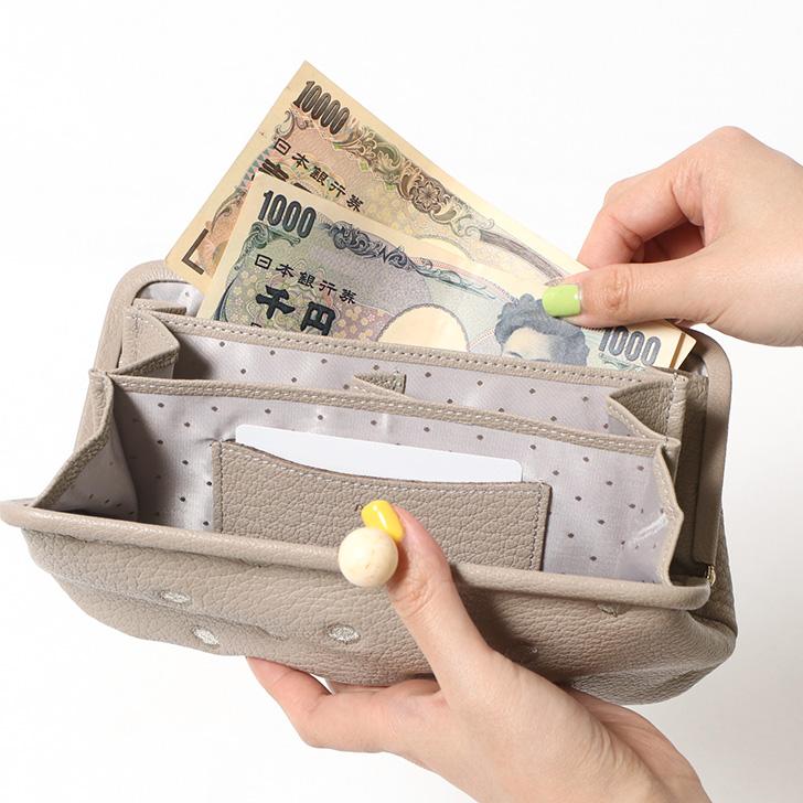 perche（ペルケ） 財布 長財布 がま口 ドット アクリル玉 本革 中