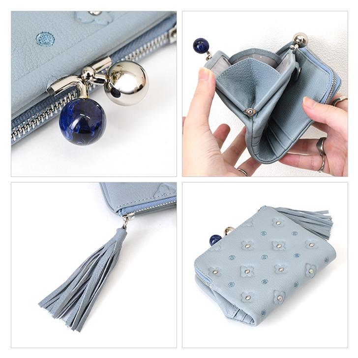 perche⭐︎ペルケ 山羊革 がま口 二つ折り財布 アクリル玉 ドット ブラック perche（ペルケ） 財布 二つ折り がま口 サクラスタッズ アクリル玉