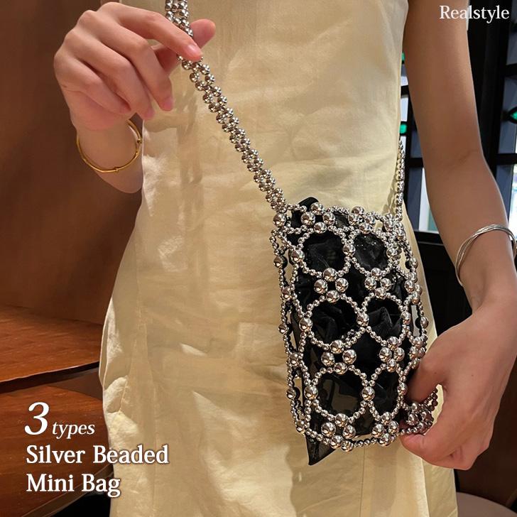ヴィンテージ ビーズバッグ マイクロビーズ 花柄 巾着タイプ ミニサイズ REAL STYLE ショルダーバッグ ハンドバッグ レディース 軽い ミニ