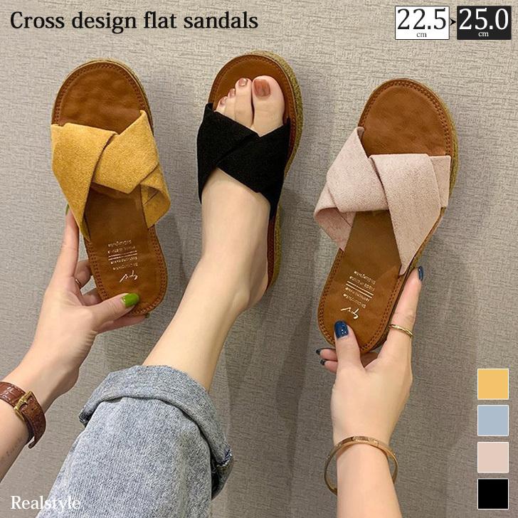 ○スーパーSALE○ セール期間限定 リボンサンダルプール 韓国ぺたんこローヒール 黒 ブラック23.5cm フラットサンダル 23.5cm ぺたんこサンダル ビーチ 黒 ブラックサンダル