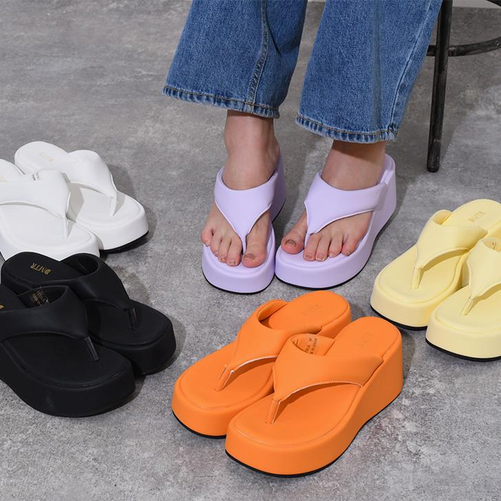 REAL STYLE トングサンダル レディース 厚底 ビーチサンダル 黒
