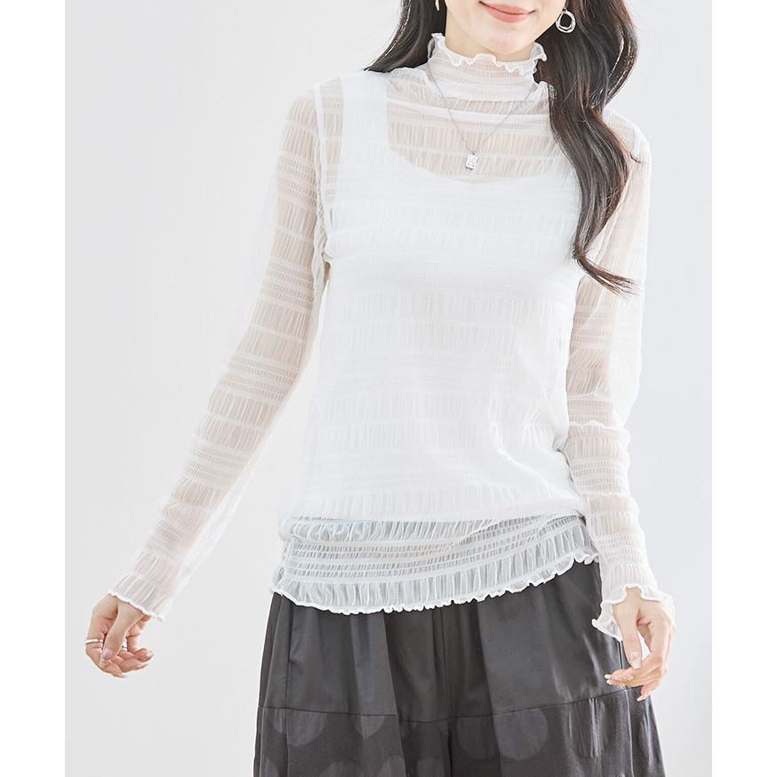REAL STYLE シアー トップス ブラウス インナー 長袖 ハイネック 