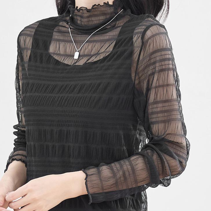 REAL STYLE シアー トップス ブラウス インナー 長袖 ハイネック 