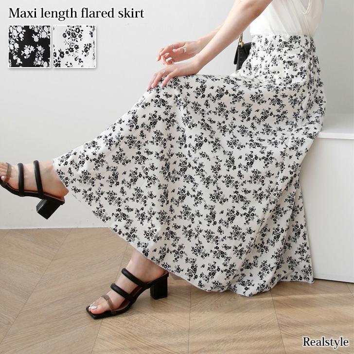 スカート ロング 夏 フレア 黒 花柄 レディース マキシ丈 ウエストゴム ゆったり 体型カバー 春 きれいめ Aライン おしゃれ 薄手 Wfp026 セレクトショップ Real Style 通販 Yahoo ショッピング