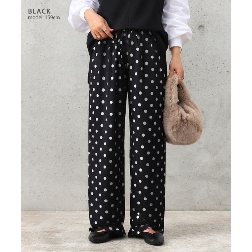 REAL STYLE ワイドパンツ レディース 秋 ドット柄 ウエストゴム 速乾