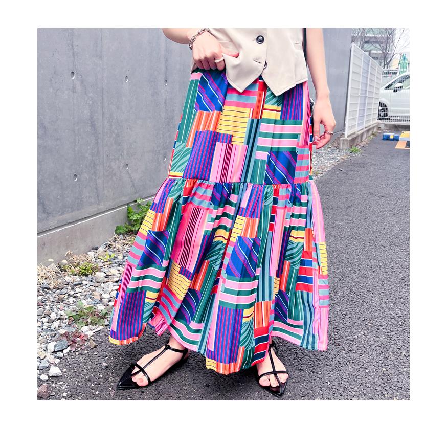 REAL STYLE スカート ロング マキシ フレア Aライン ティアード 春 夏